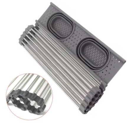 Escurridor de platos con 2 cestas plegables multiusos