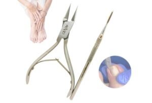 Kit podológico alicate punta recta más guiador. Corte seguro y preciso para uñas encarnadas. Acero quirúrgico, ergonómico y esterilizable.
