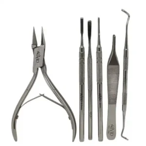 Kit profesional de podología para uñas encarnadas con herramientas de acero quirúrgico ideal para cuidado seguro y preciso en casa o clínica